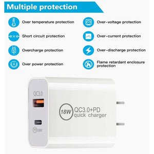 18W PD + QC 3.0 USB Dual Fast Charging Universal Travel Charger,, EU Plug, US Plug - ORIWHIZ