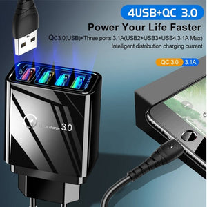 30W QC 3.0 USB + 3 USB 2.0 Ports Mobile Phone Tablet PC Universal Quick Charger Travel Charger, EU Plug, EU Plug - ORIWHIZ