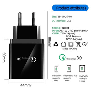 30W QC 3.0 USB + 3 USB 2.0 Ports Mobile Phone Tablet PC Universal Quick Charger Travel Charger, EU Plug, EU Plug - ORIWHIZ