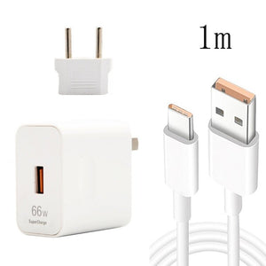 66W USB Fast Charging Travel Charger With EU Plug Conversion Head + 6A USB to Type - C Flash Charging Data Cable, EU Plug, EU Plug(1m), EU Plug(1.5m), EU Plug(2m) - ORIWHIZ