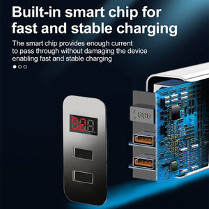 F002C QC3.0 USB + USB 2.0 Fast Charger with LED Digital Display for Mobile Phones and Tablets, EU Plug, EU Plug - ORIWHIZ