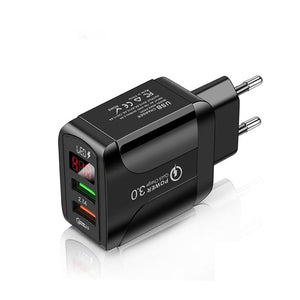 F002C QC3.0 USB + USB 2.0 Fast Charger with LED Digital Display for Mobile Phones and Tablets, EU Plug, EU Plug - ORIWHIZ