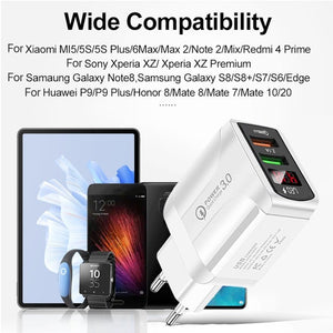 F002C QC3.0 USB + USB 2.0 Fast Charger with LED Digital Display for Mobile Phones and Tablets, UK Plug, UK Plug - ORIWHIZ