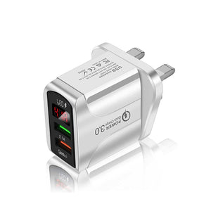 F002C QC3.0 USB + USB 2.0 Fast Charger with LED Digital Display for Mobile Phones and Tablets, UK Plug, UK Plug - ORIWHIZ