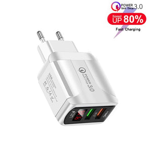 F002C QC3.0 USB + USB 2.0 LED Digital Display Fast Charger with USB to Type - C Data Cable, EU Plug, EU Plug + Type - C Cable - ORIWHIZ