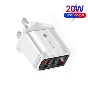 F002C QC3.0 USB + USB 2.0 LED Digital Display Fast Charger with USB to Type - C Data Cable, UK Plug, UK Plug + Type - C Cable - ORIWHIZ