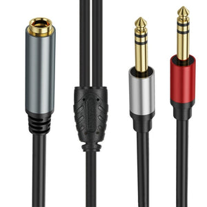 Gold Plated 6.35mm Female to 2 x 6.35mm Male Stereo Audio Adapter Y Splitter Cable, 0.3m, 1m, 2m, 3m, 5m - ORIWHIZ