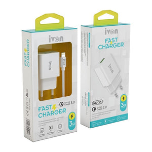 IVON AD - 35 2 in 1 18W QC3.0 USB Port Travel Charger + 1m USB to Micro USB Data Cable Set,, EU Plug, US Plug - ORIWHIZ