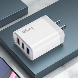 IVON AD37 5A QC 3.0 Three USB Port Travel Charger, US Plug, AD37 - ORIWHIZ