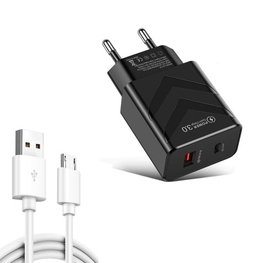 LZ - 715 20W PD + QC 3.0 Dual Ports Fast Charging Travel Charger with USB to Micro USB Data Cable, EU Plug, USB to Micro USB Data Cable, EU Plug - ORIWHIZ