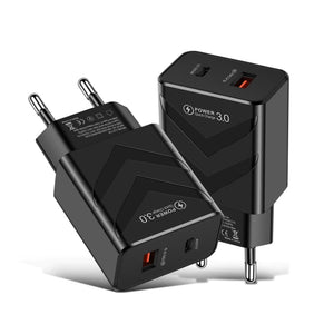 LZ - 715 PD + QC 3.0 Dual Ports Fast Charging Travel Charger, EU Plug, EU Plug - ORIWHIZ