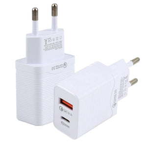 LZ - 728 QC 3.0 USB + PD 20W USB - C / Type - C Fast Travel Charger, EU Plug, EU Plug - ORIWHIZ