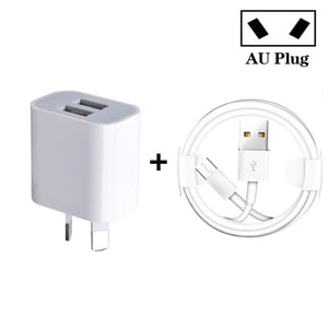 Mini Dual Port USB Charger with USB to Micro USB Data Cable, AU Plug, AU Plug + Micro USB Cable - ORIWHIZ