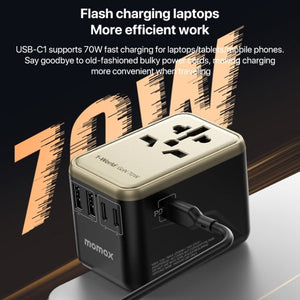 MOMAX 1 - World UA8 PD 70W Fast Charger Power Adapter, UA8 - ORIWHIZ