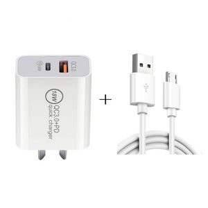 SDC - 18W 18W PD + QC 3.0 USB Dual Fast Charging Universal Travel Charger with USB to Micro USB Fast Charging Data Cable, AU Plug, USB to Micro USB (AU Plug) - ORIWHIZ