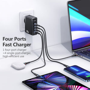 USAMS US - CC163 T50 4 in 1 100W USB + USB - C / Type - C Wall Travel Charger, EU Plug, US - CC163 T50 - ORIWHIZ