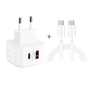 YSY - 6087PD 20W PD3.0 + QC3.0 Dual Fast Charge Travel Charger with Type - C to Type - C Data Cable, EU Plug, US Plug, UK Plug - ORIWHIZ