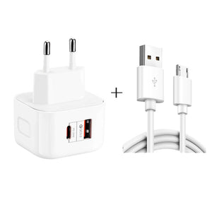 YSY - 6087PD 20W PD3.0 + QC3.0 Dual Fast Charge Travel Charger with USB to Micro USB Data Cable, EU Plug, US Plug, UK Plug - ORIWHIZ