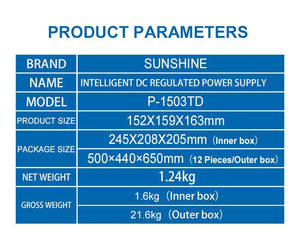 15V 3A P-1503TD Intelligent DC Regulated Power Supply LED Display Adjustable Switching Regulator Power Source for Phone Repair - ORIWHIZ