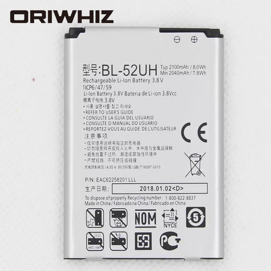 2100mAh BL-52UH mobile phone battery for internal replacement of L65 D285 D320 VS876 BL52UH - ORIWHIZ