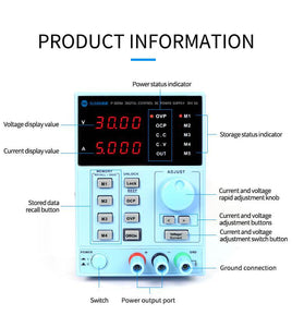 Adjustable DC Laboratory 30V 5A Lab Digital Power Supply Adjustable Voltage Regulator Switching Stabilizer Power Supply P-3005A - ORIWHIZ