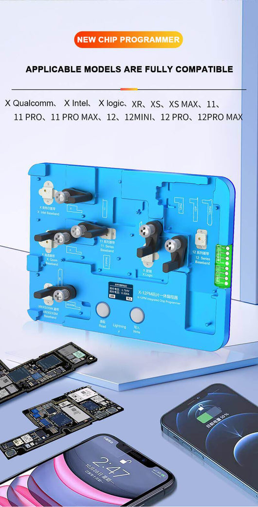 JC JCID EEPROM Tool 13 in 1 X-12PM Chip Integrated Programmer Free Disassembly Read-Write With LED Screen - ORIWHIZ