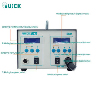 QUICK 712 2 in 1 Soldering Station Hot Air Gun Rework Station Digital Display Adjustable Soldering Iron For PCB Soldering Repair - ORIWHIZ