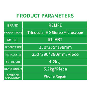 RELIFE M3T-B3 Trinocular Stereo Microscope 7X-45X Zoom Matched With HDMI Camera LED Light for Mobile Repair Microscope - ORIWHIZ