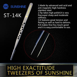 SUNSHINE ST-14K SUNSHINE ST-14K Tweezers ultra-precision straight tweezers With Holes Anti-Static Maintenance Tool For Repair - ORIWHIZ