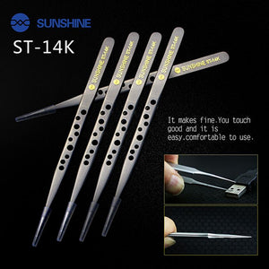 SUNSHINE ST-14K SUNSHINE ST-14K Tweezers ultra-precision straight tweezers With Holes Anti-Static Maintenance Tool For Repair - ORIWHIZ