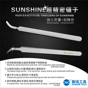 SUNSHINE ST-14S Tweezers Anti-static Curved Straight Tip Repair Hand Tools Precision Stainless Forceps for Phone PC Camera - ORIWHIZ