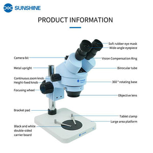 SUNSHINE SZM45T-B1 Trinocular HD Stereo Microscope 7X-45X With LED Lamp for Mobile Phone Repair Microscope - ORIWHIZ