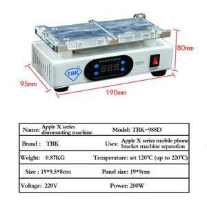 TBK 988D LCD Middle Frame Bezel Dismantle Separating Machine LCD Frame Remover Separator For iPhone X XR XS Xs Max Refurbish - ORIWHIZ